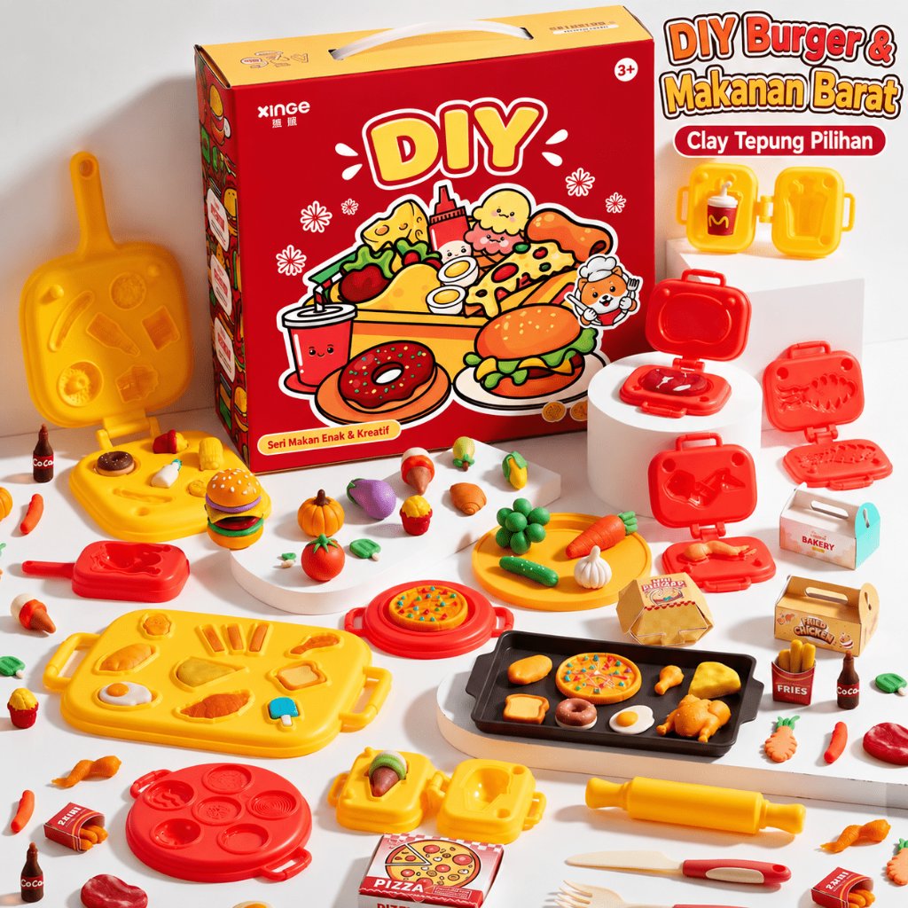 Play Doh Mainan Clay dan Cetakan Playdoh Set Lengkap DIY Burger Pizza Es Krim Mainan Edukasi