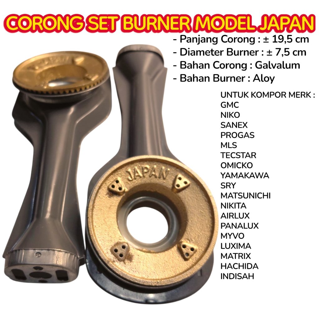 2 SET CORONG CEROBONG SET JAPAN+ BURNER KUNINGAN ALOY MODEL JAPAN KOMPOR UMUM-RRT MULTI PROGAS SANEX