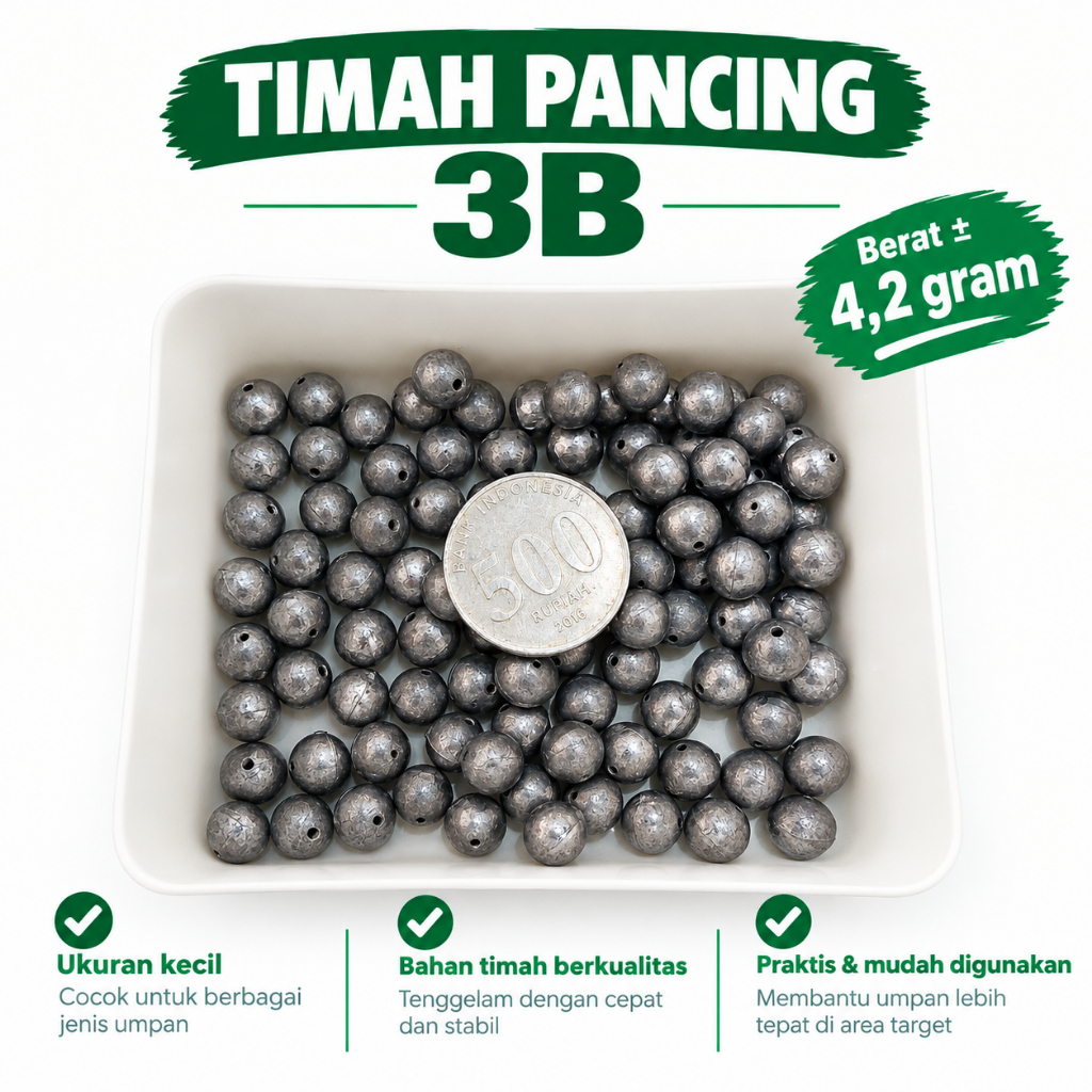 Timah Pancing 3B Berat ±4,2 gram Ukuran Kecil untuk Berbagai Jenis Umpan - Timah Pancing Merica/Lada