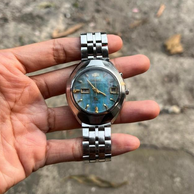Jam tangan orient second original vintage biru antik