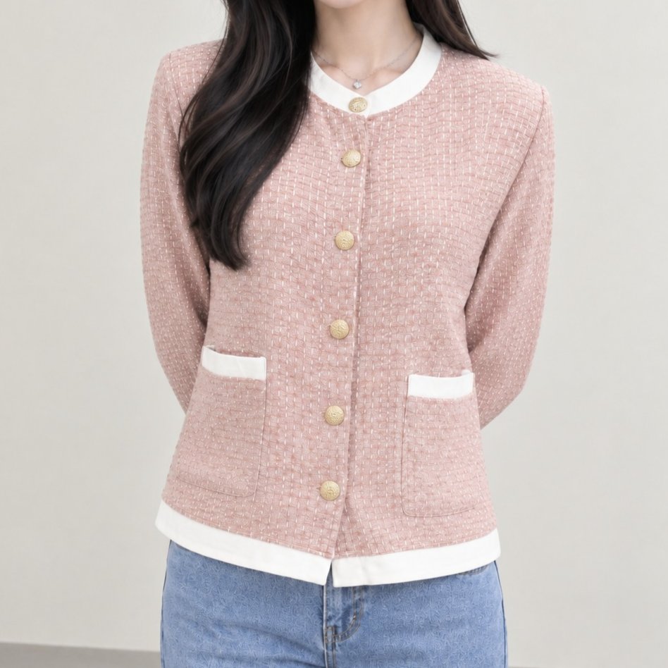 EZRA TOP | Atasan Tweed Lengan Panjang Wanita | Blouse Fitted Longsleeve | Knit Tweed Cardigan K17MO