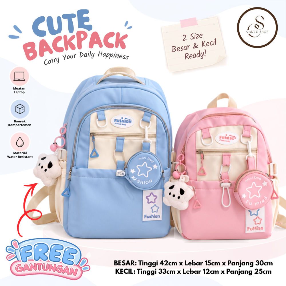 COD Gratis Gantungan Boneka Tas Ransel Kuliah remaja Sekolah Anak Backpack Pria Wanita Terbaru Fashi