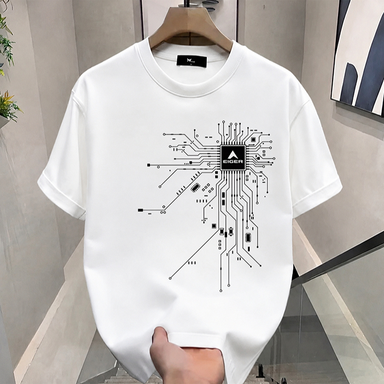 Baju Oversize Pria Kaos Pria Premium Tebal  Kaos putih lengan pendek motif sirkuit EIGER model dasar