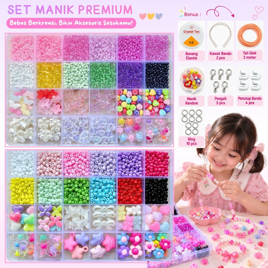 DIY Manik Manik Set Lengkap Gelang Aesthetic - DIY Craft Kit Manik Manik Pasir - Meronce Manik Manik