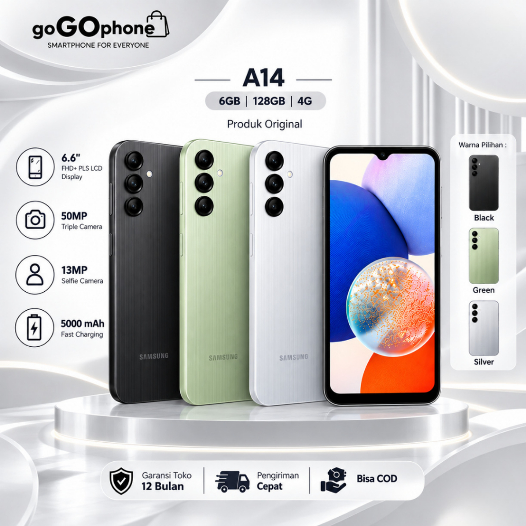 SMARTPHONE SAMSUNG A14 RAM 6/128GB 4G LTE HP SAMSUNG MURAH GARANSI 12 BULAN