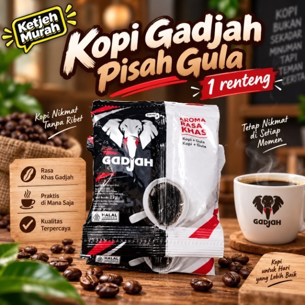 Kopi Tubruk Gadjah Gula Pisah Sachet 1 Renteng isi 10 Sachet