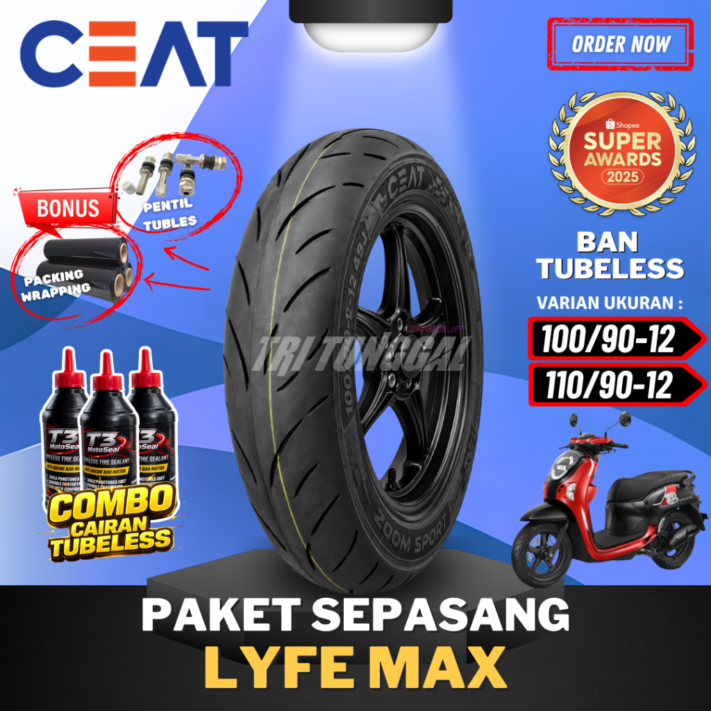 [SEPASANG MURAH] BAN MOTOR CEAT RING 12 ( 100/90-12 / 110/90-12 ) BAN CEAT ZOOM SPORT MEDIUM SOFT CO