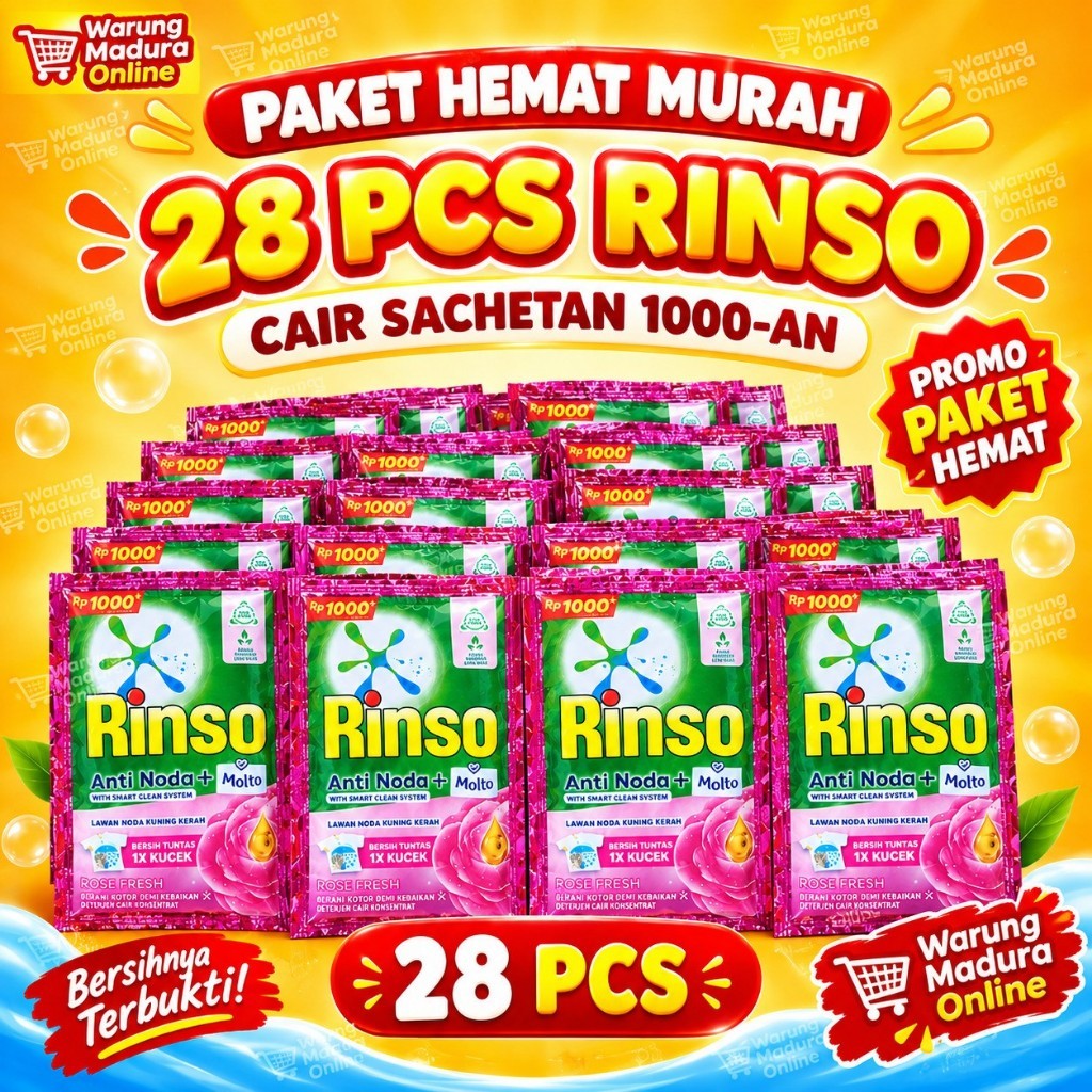 Promo Paket Hemat 28 pcs Rinso Cair sachetan 1000 an Rinso Cair Renceng 1000 an Promo Rinso Cair Ren