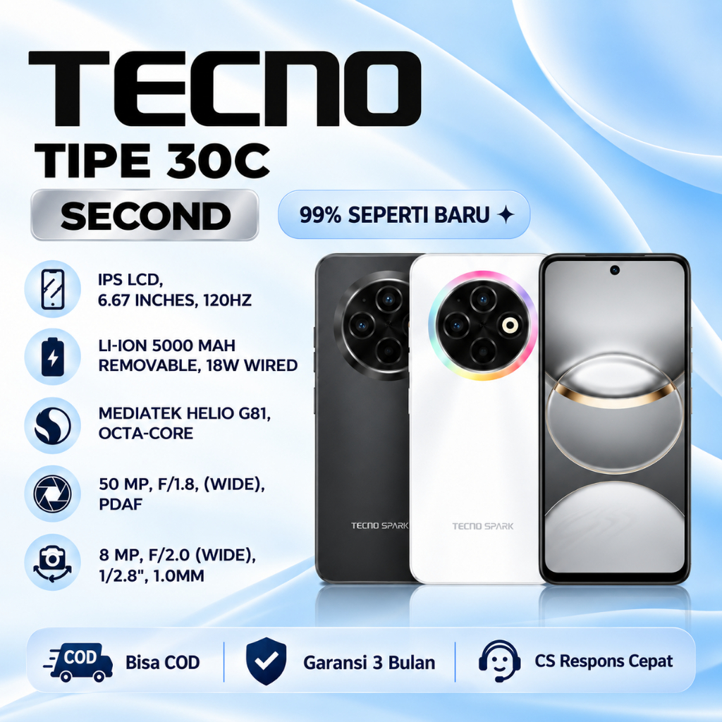 HP TECNO 30C 6+128GB Smartphone Second 99% Like New Garansi 3 Bulan