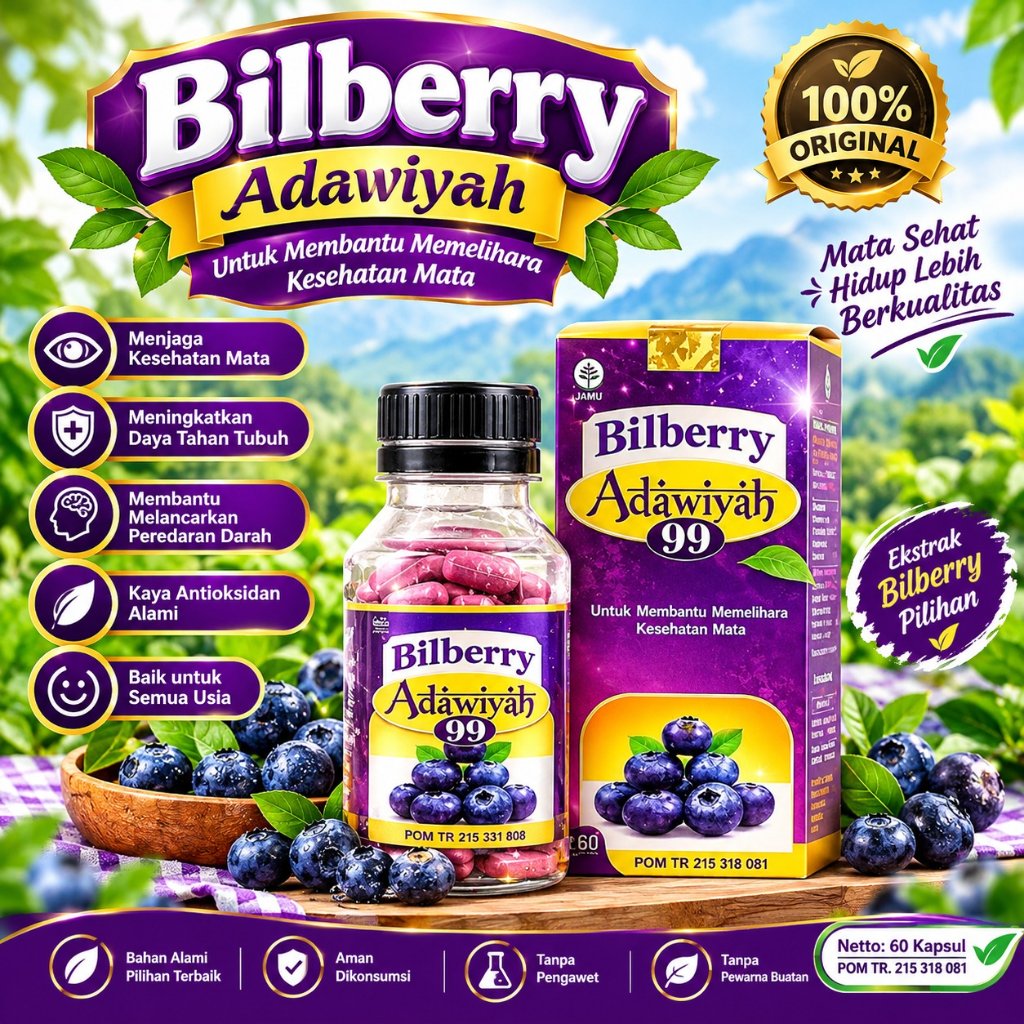 Kapsul Bilberry ADAWIYAH Kapsul Vitamin Mata ADAWIYAH 60 Kapsul ASLI