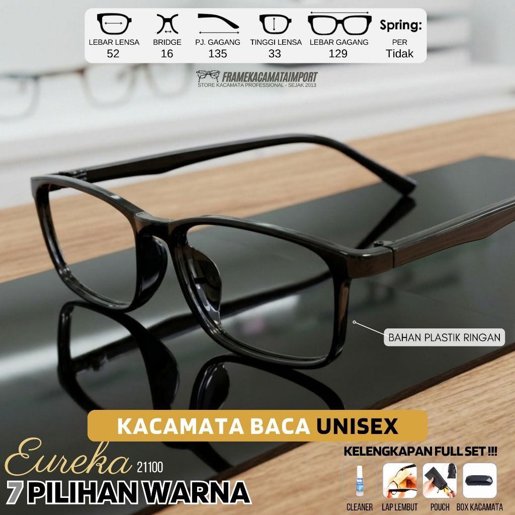 Kacamata baca lensa plus +100 s/d +300 Kacamata Kotak Plastik Unisex