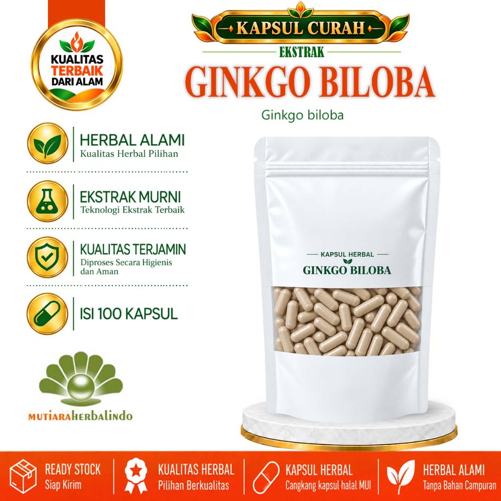 Ginkgo Biloba Ekstrak Herbal Kapsul Curah 100 Kapsul 600 mg Ginkgo biloba