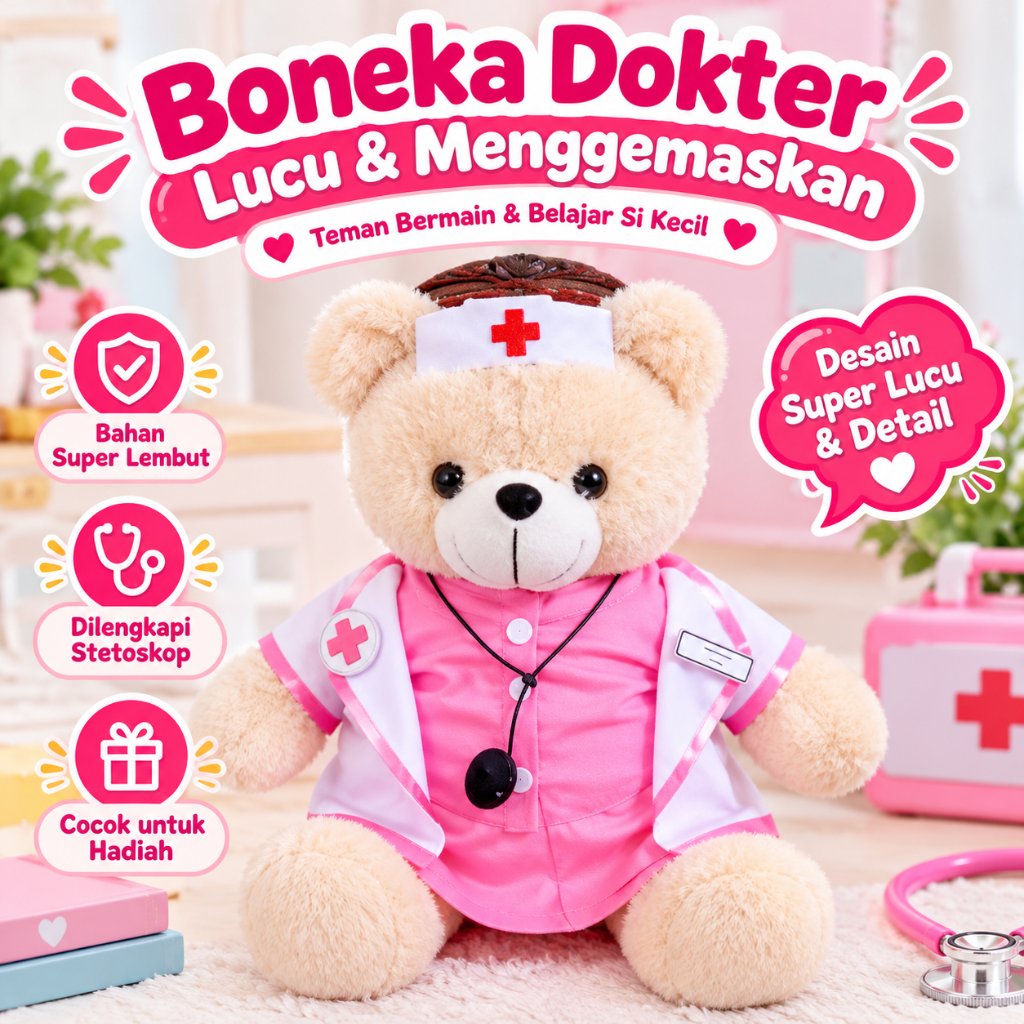 Boneka Wisuda Profesi Perawat Bidan Dokter Lucu Teddy Bear Ukuran Besar Big Kado Graduation Hadiah S