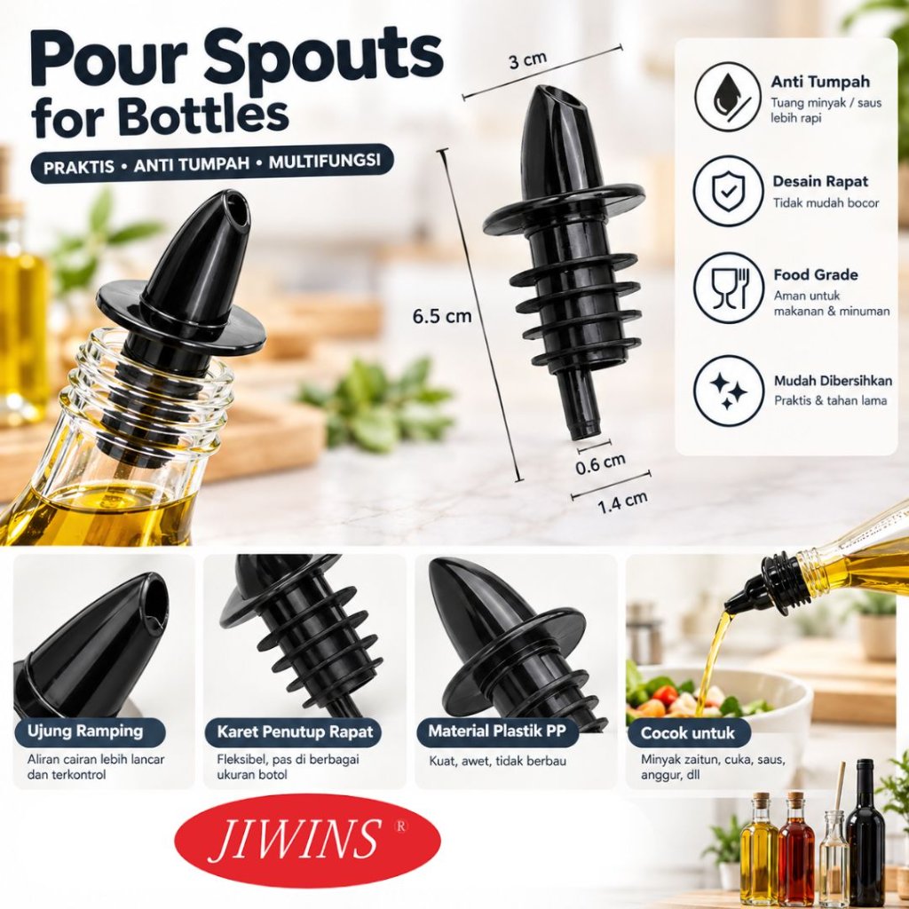 Jiwins Corong Tuang Karet Botol Minuman 6pcs - Jiwins Pourer Karet Botol Minuman Botol 6pcs