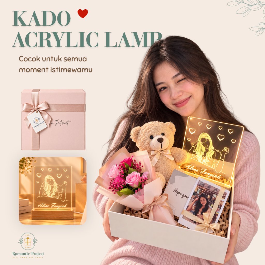 Hampers Lampu Tidur Acrylic Kado Ulang Tahun, Anniversary, Wedding, Graduation