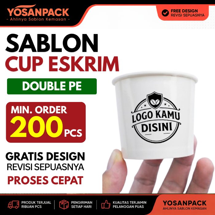 Sablon Cup Ice Cream Es Krim Kertas Paper Cup Custom Logo 2 Sisi 200 Pcs