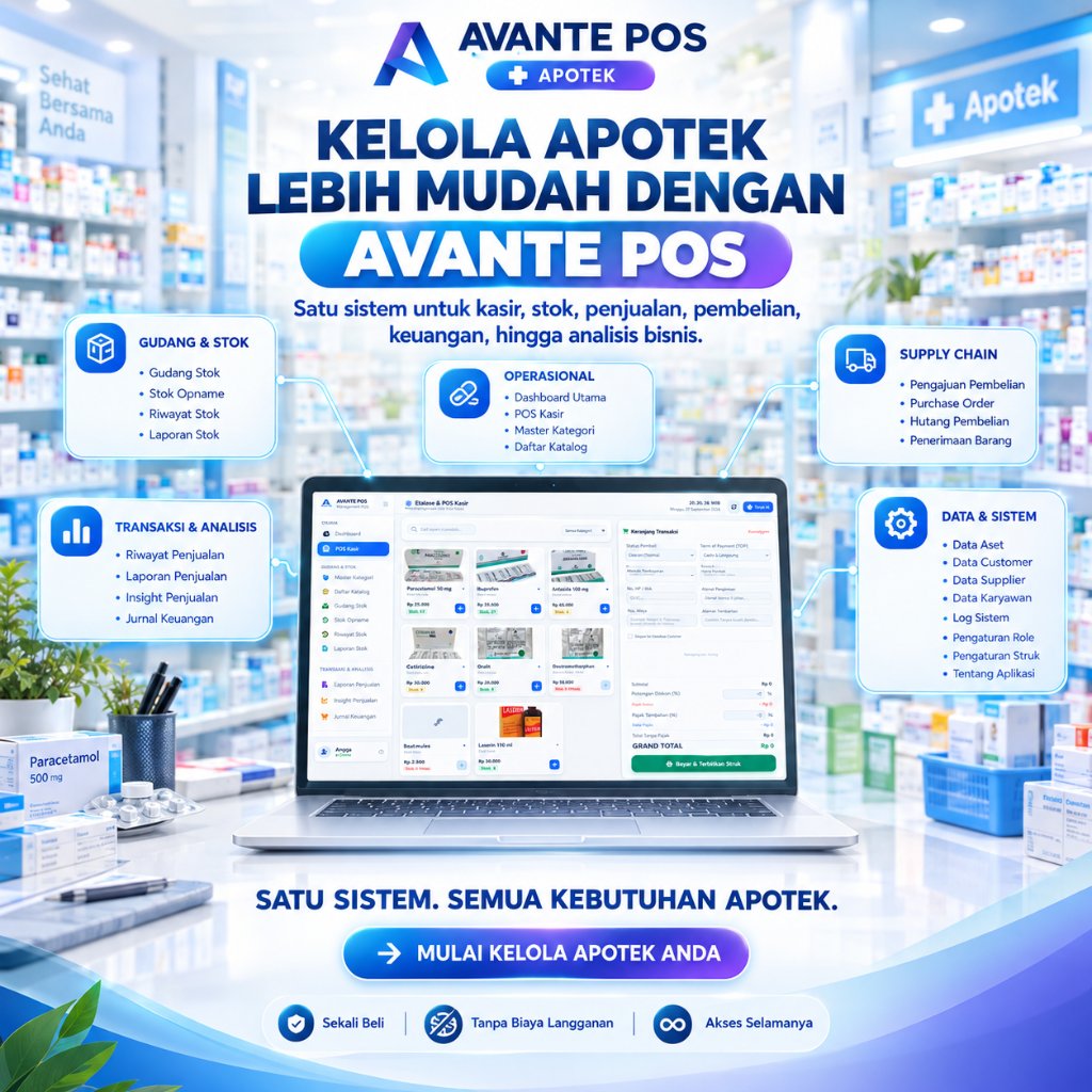 Aplikasi Web Apotek Siap Pakai / Dashboard Apotek / Manajemen Penjualan & Pos Kasir / AVANTE POS Web
