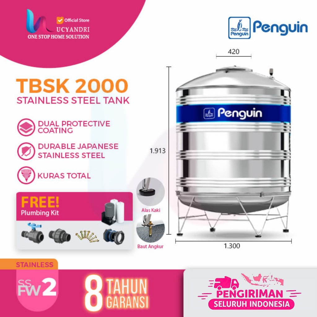 Tangki Air  Penguin Stainless TBSK 2000 STAINLESS STEEL / Toren Air / Tandon Air