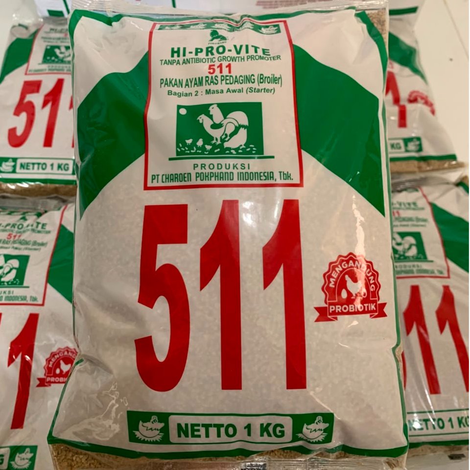 Hi-Pro-Vite 511 - Pakan Ayam Ras Pedaging (Broiler) 1kg - Tanpa Antibiotik, Nutrisi Lengkap, Aman un