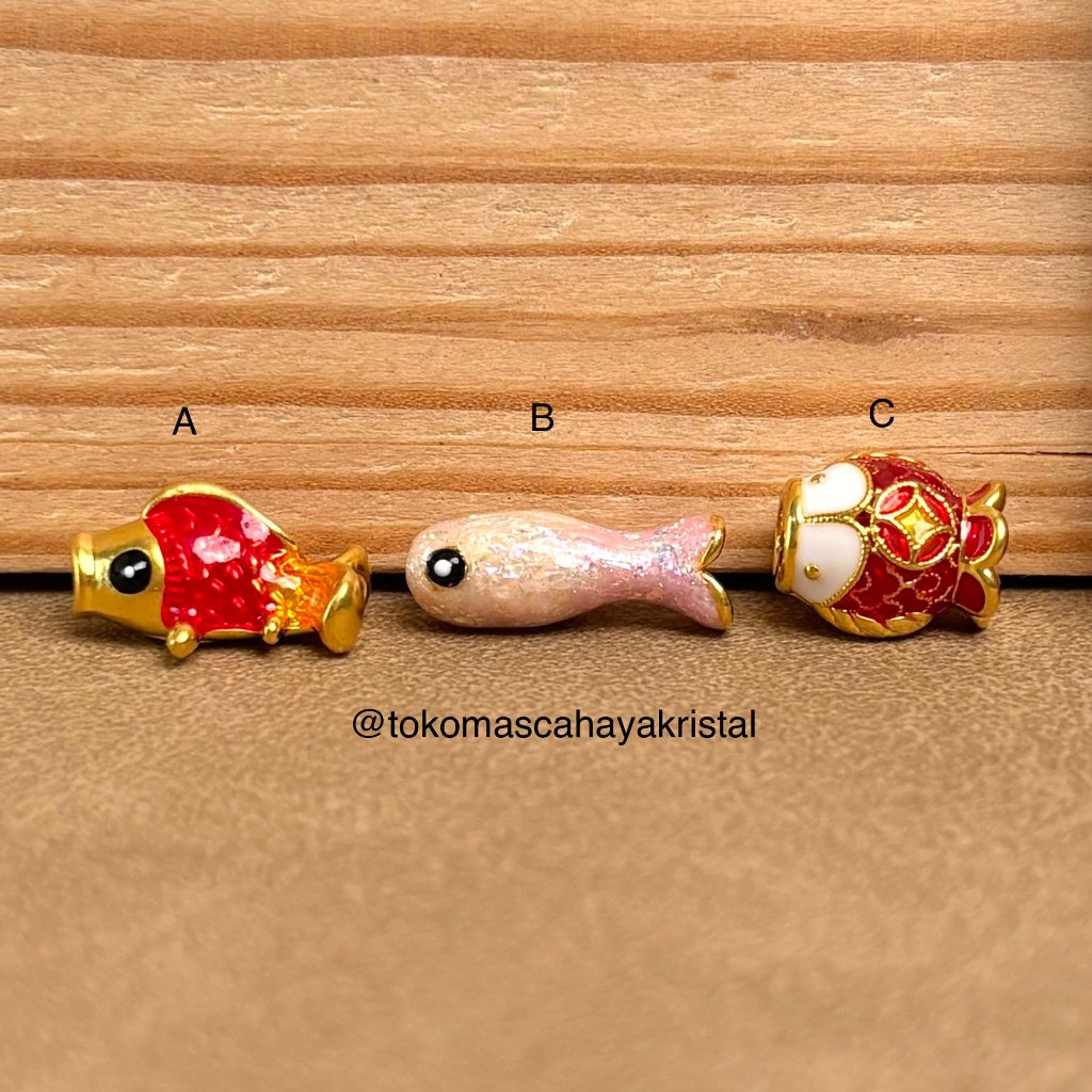 Charm Emas Ikan Koi Merah / Pink Glitter / Merah Koin 24k  - Gold Bracelet