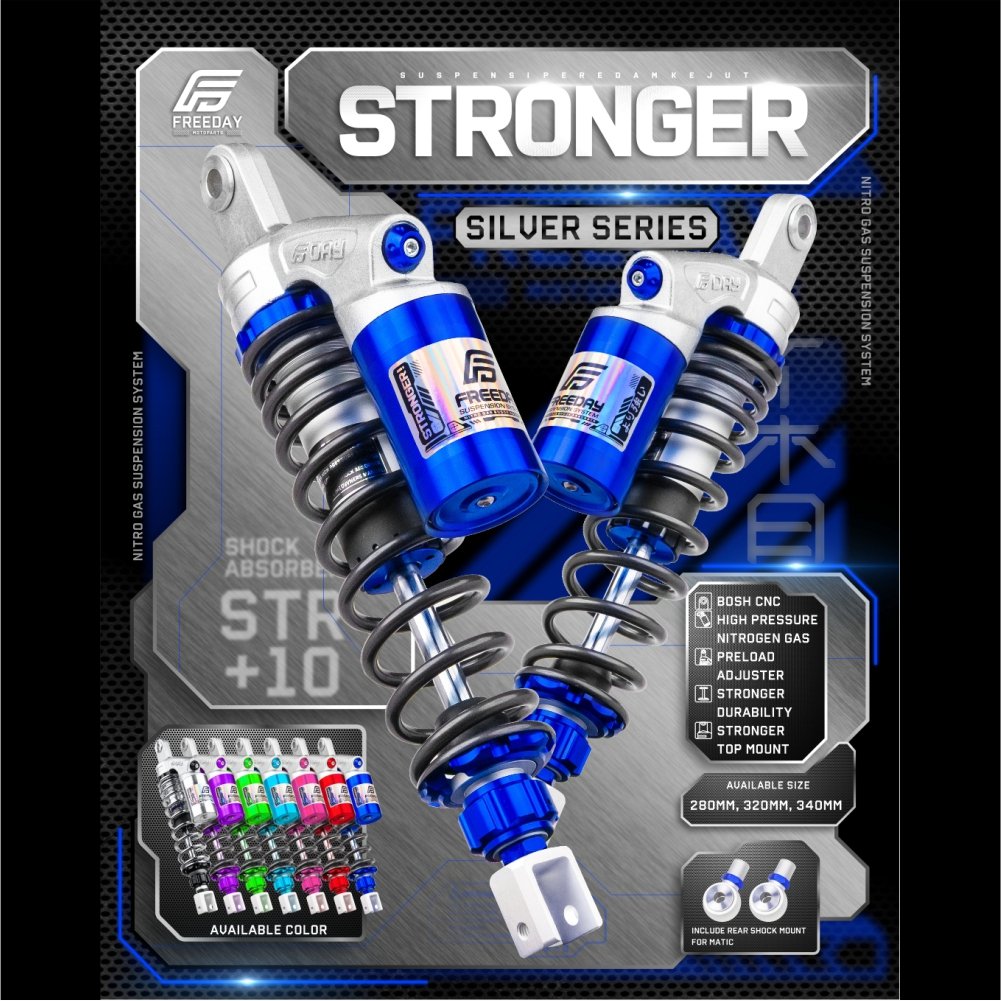 Shockbreaker Shock Belakang Tabung Matic FREEDAY STRONGER 280mm 320mm 340mm Aerox 155 Aerox Alpha Ae