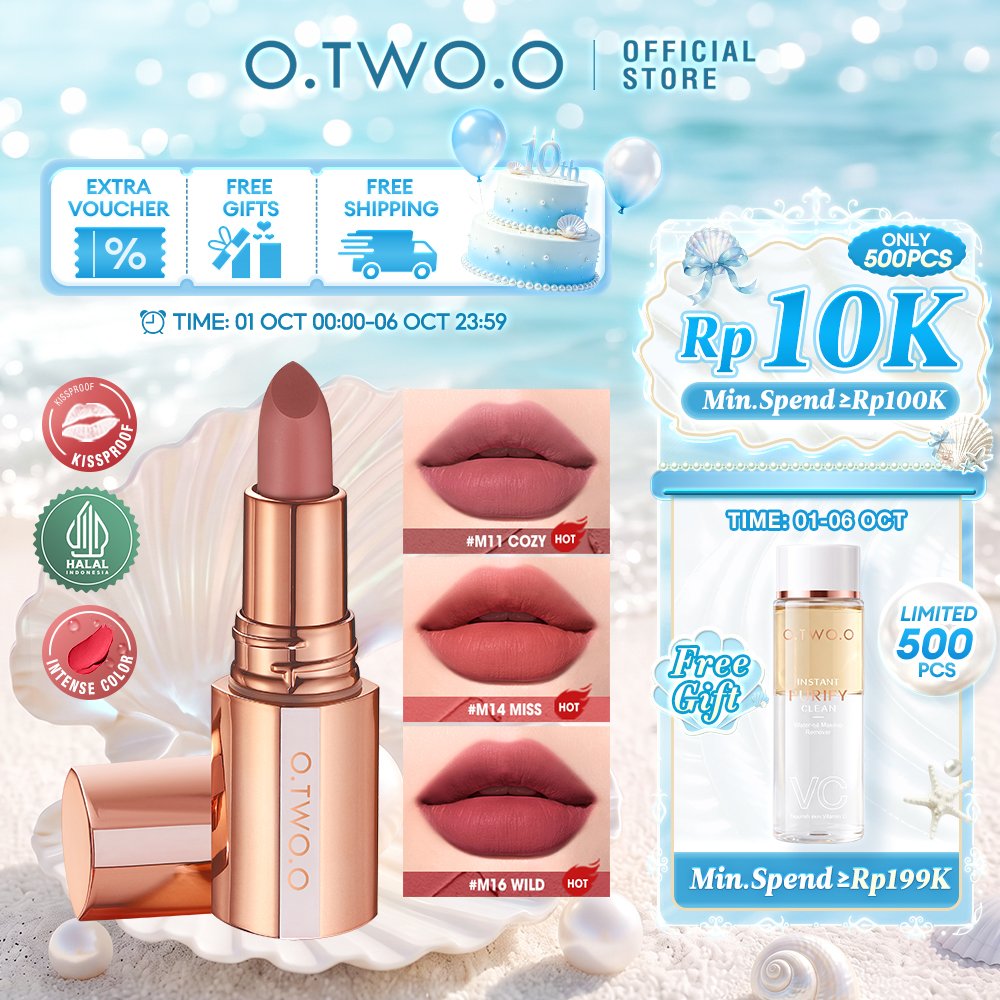 O.TWO.O Matte Lipstick Misty Kiss Lock Color Silky Long Lasting Lip Makeup