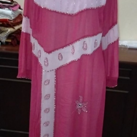Gamis India Remaja Pink Mewah / Dress Abaya India Kombinasi Payet Mutiara / Baju Pesta Muslimah Syar