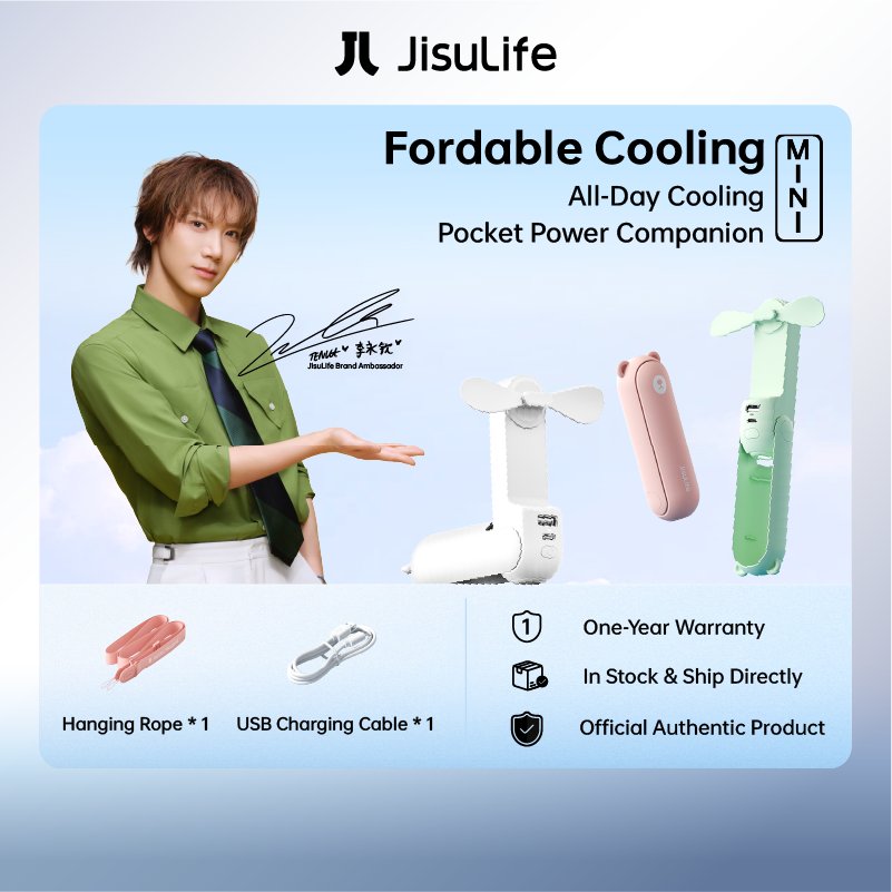 JISULIFE Kipas Angin Portable 3 in 1 Kipas Angin Portable&Power Bank&Senter Tahan 19/37 Jam Cas USB 
