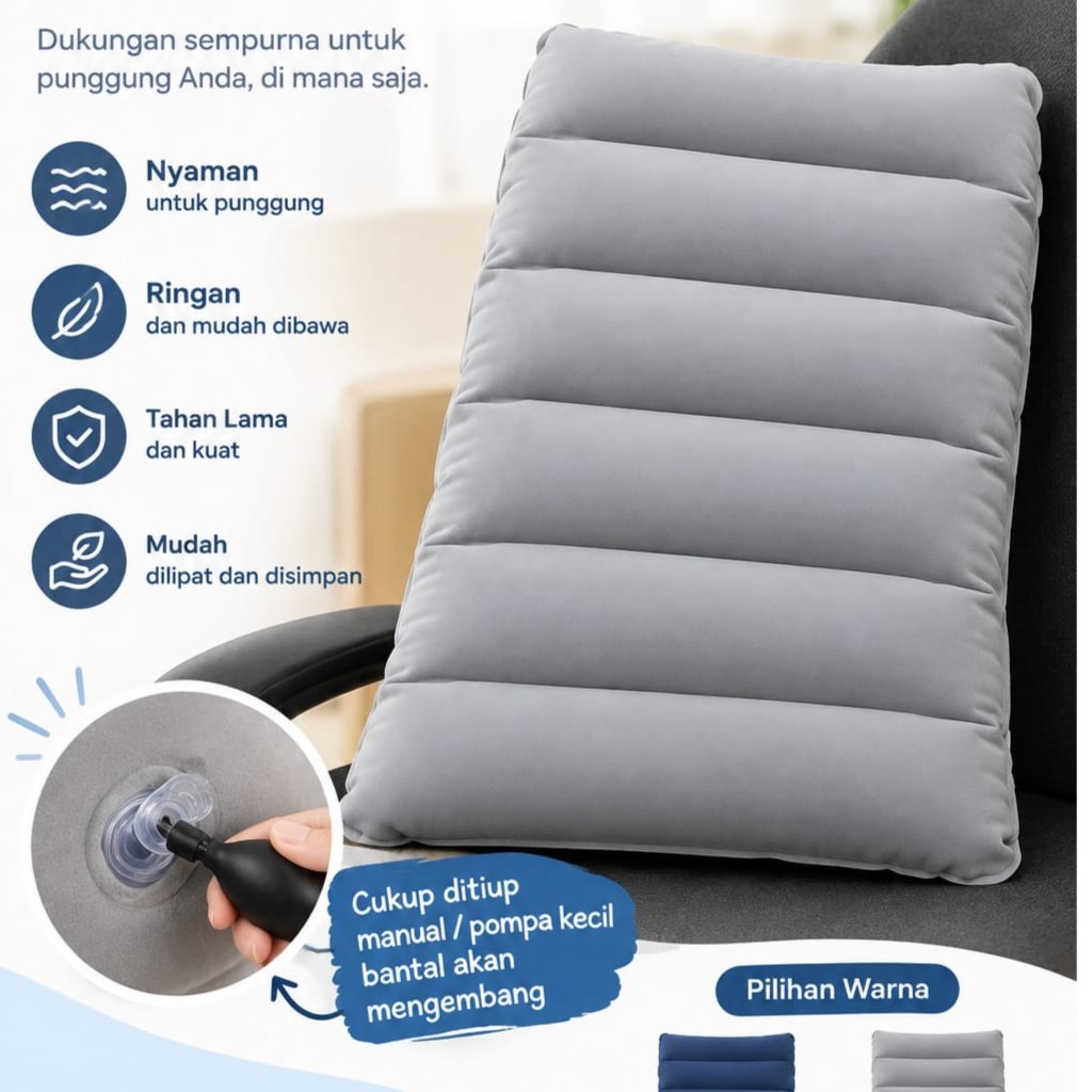 Segar.id - BANTAL ANGIN TIUP PVC BLUDRU BESAR WARNA BIRU BANTAL SISIR