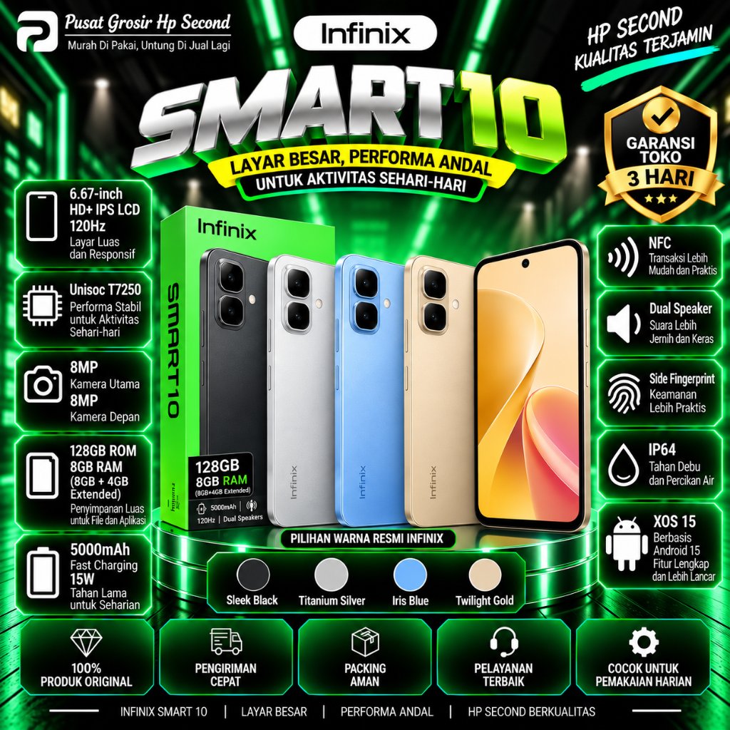 Infinix Smart 10 Ram 3/63GB | Ram 4/64GB | Ram 4/128GB ( Second )