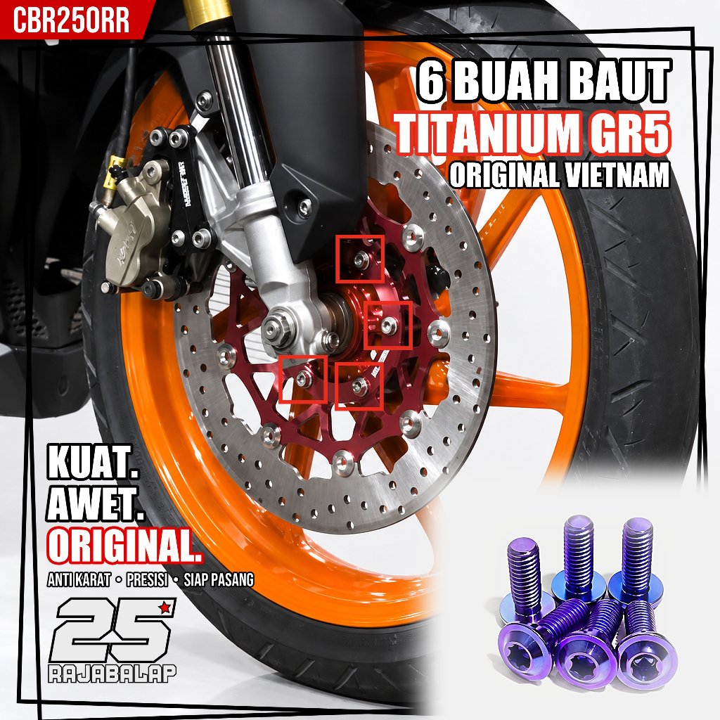 6 Baut Cakram Depan Titanium GR5 CBR250RR CBR 250RR Honda