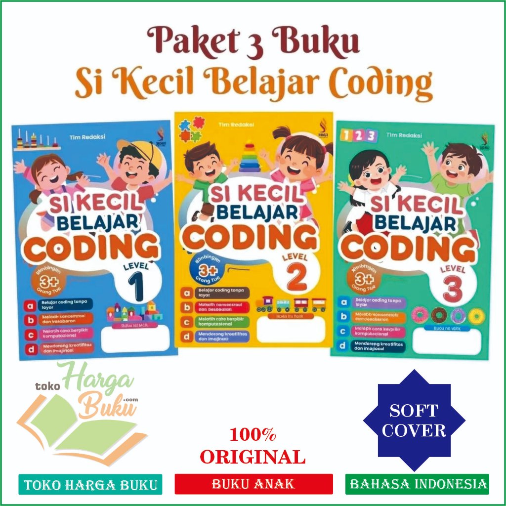 ISI 3 BUKU Si Kecil Belajar Coding Level 1 2 3 FULL COLOR Usia Dini 3+ Logika Dasar Anak Ranah Buku