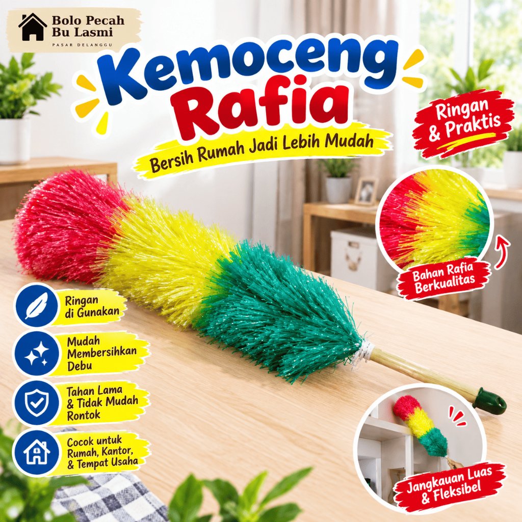 Kemoceng Plastik Rafia Warna Pelangi / Kemoceng Plastik Warna / Sulak Rafia / Sulak Rafia Warna
