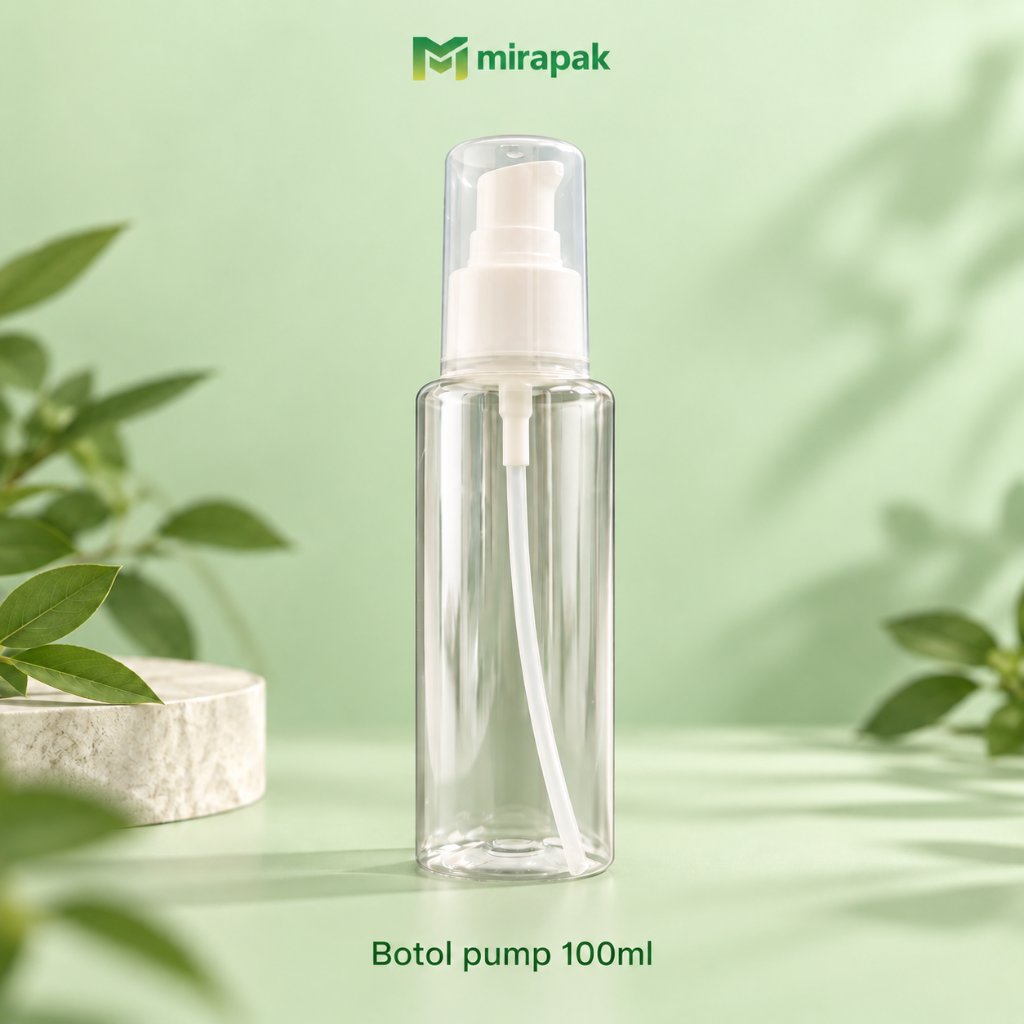 BOTOL PUMP 100ML BENING PLASTIK TEBAL - TUTUP PUMP PUTIH -  BOTOL PUMP LOTION TEBAL / SERUM KOSMETIK