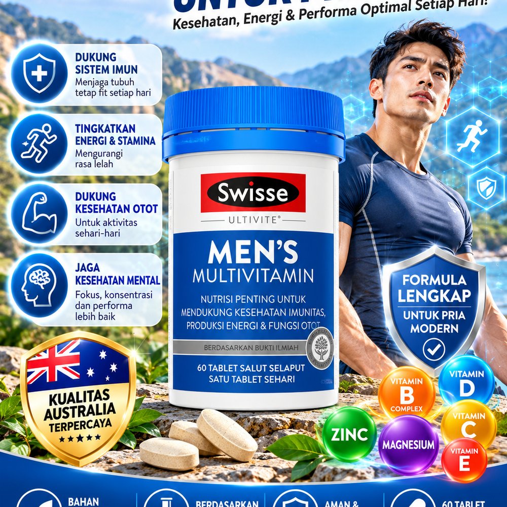Swisse Men’s Multivitamin 60 Tablets | Vitamin Pria Dewasa | Suplemen Energi, Imunitas & Kesehatan O