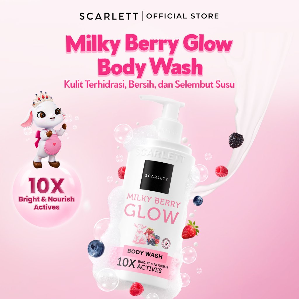 [NEW] SCARLETT Milky Berry Glow Body Wash 300ml | Sabun Mandi Pencerah untuk Kulit Badan Kusam, Mele