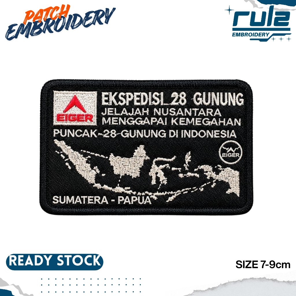 Emblem Patch Bordir Logo  Eiger Ekspedisi 28 Gunung Berkualitas Tinggi