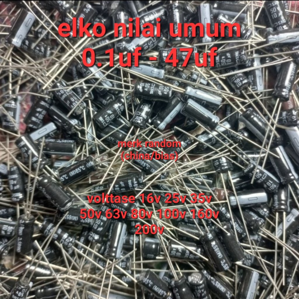 Elko 16v 25v 35v 50v 63v 100v 160v 200v kapasitor elco 0.1uf 0.22uf 0.33uf 0.47uf 10uf 22uf 33uf 47u