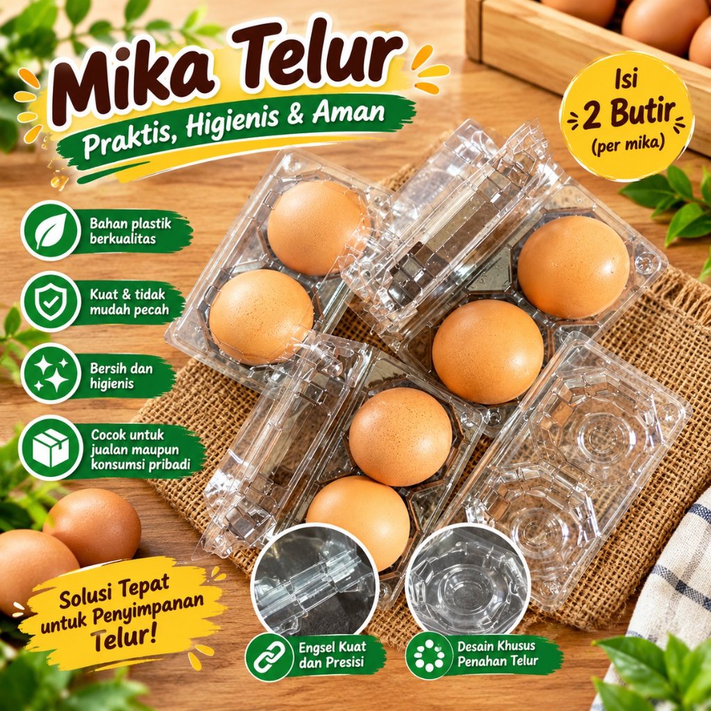 Mika Telur Isi 2 Butir Transparan | Wadah Kemasan Telur Plastik |