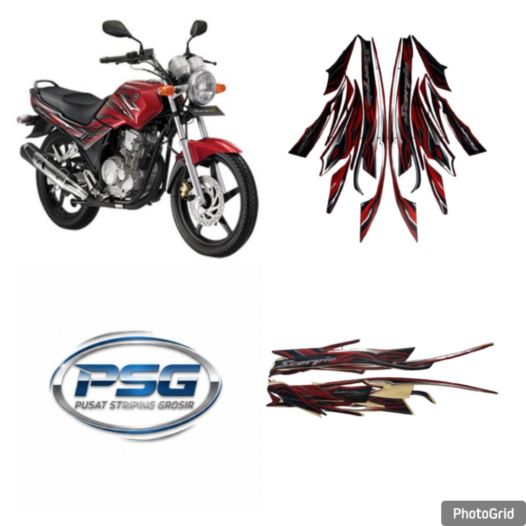 STRIPING LIS LES BODY MOTOR SCORPIO Z TAHUN 2010 2011 WARNA MERAH STANDART FULLSET