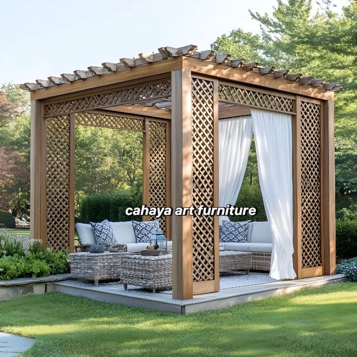 gazebo taman kayu jati minimalis modern , saung gazebo pargola taman kayu jati minimalis modern | ga