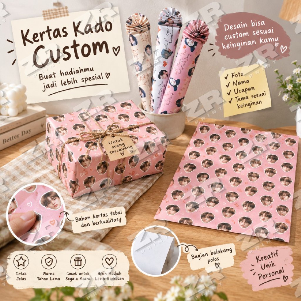 kertas kado custom - kertas kado aesthetic - paper - kertas kado custom muka - bungkus kado custom -