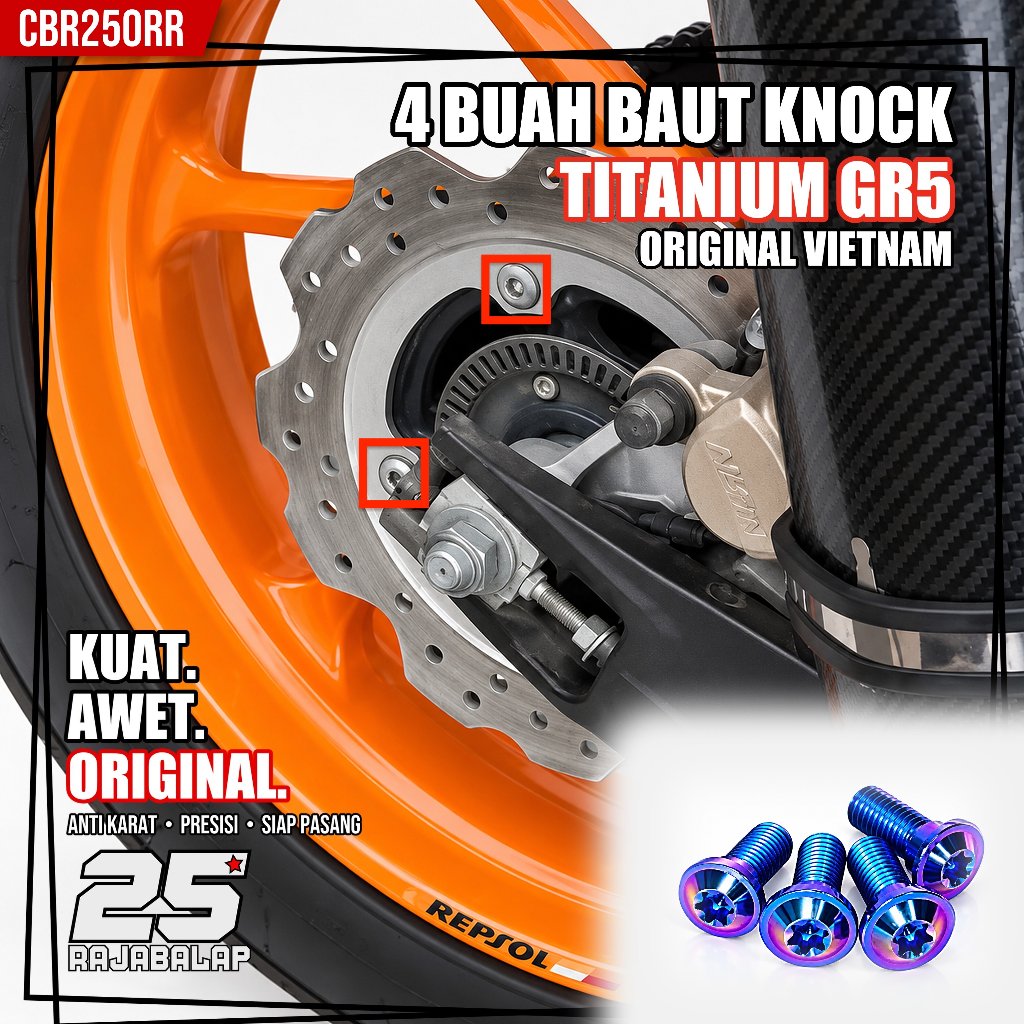 4 Baut Cakram Belakang Knock Titanium GR5 CBR250RR CBR 250RR Honda