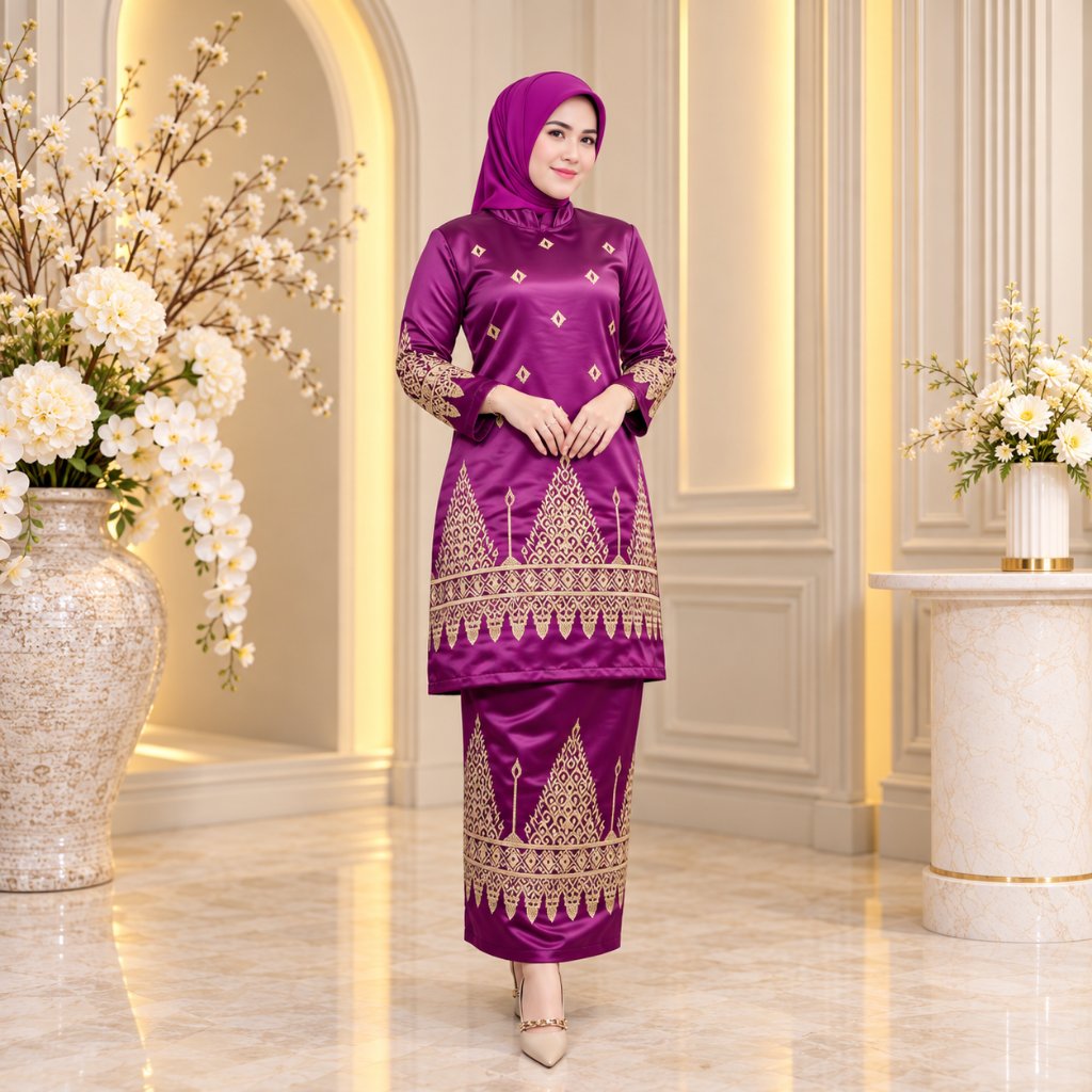 Setelan tunik Bordir baju bridal baju pesta set baju kurung kebaya Malaysia(Jumbo LD 130)