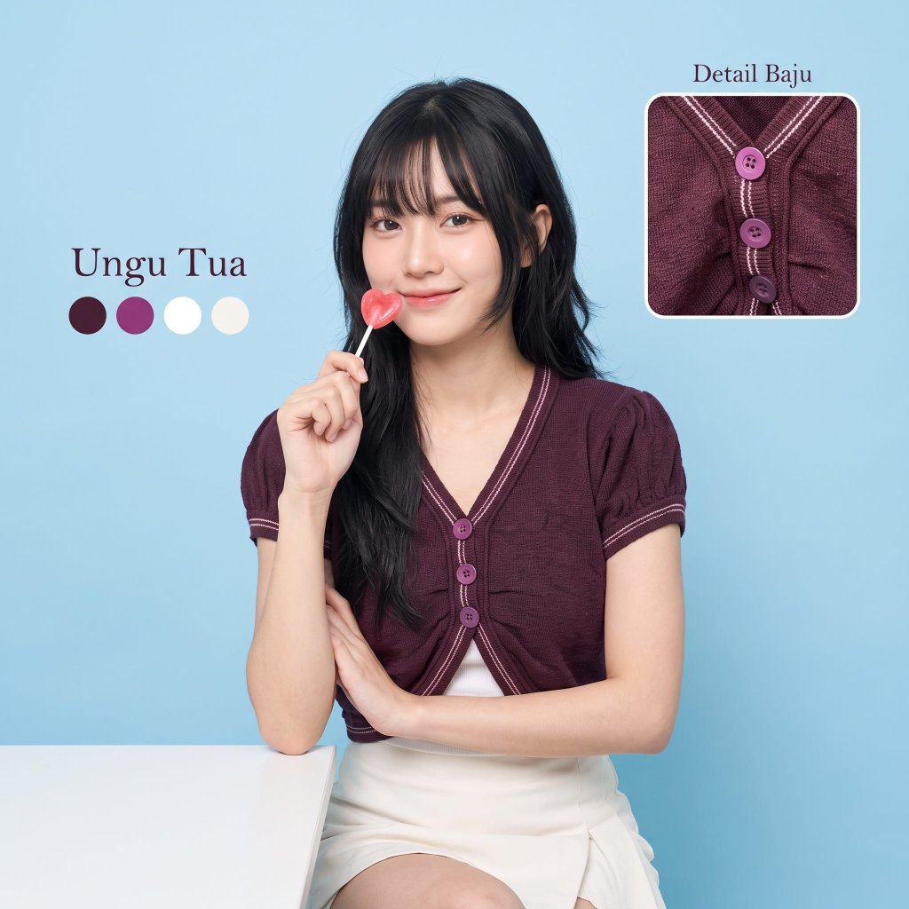 Bolero tangan pendek wanita rajut kancing