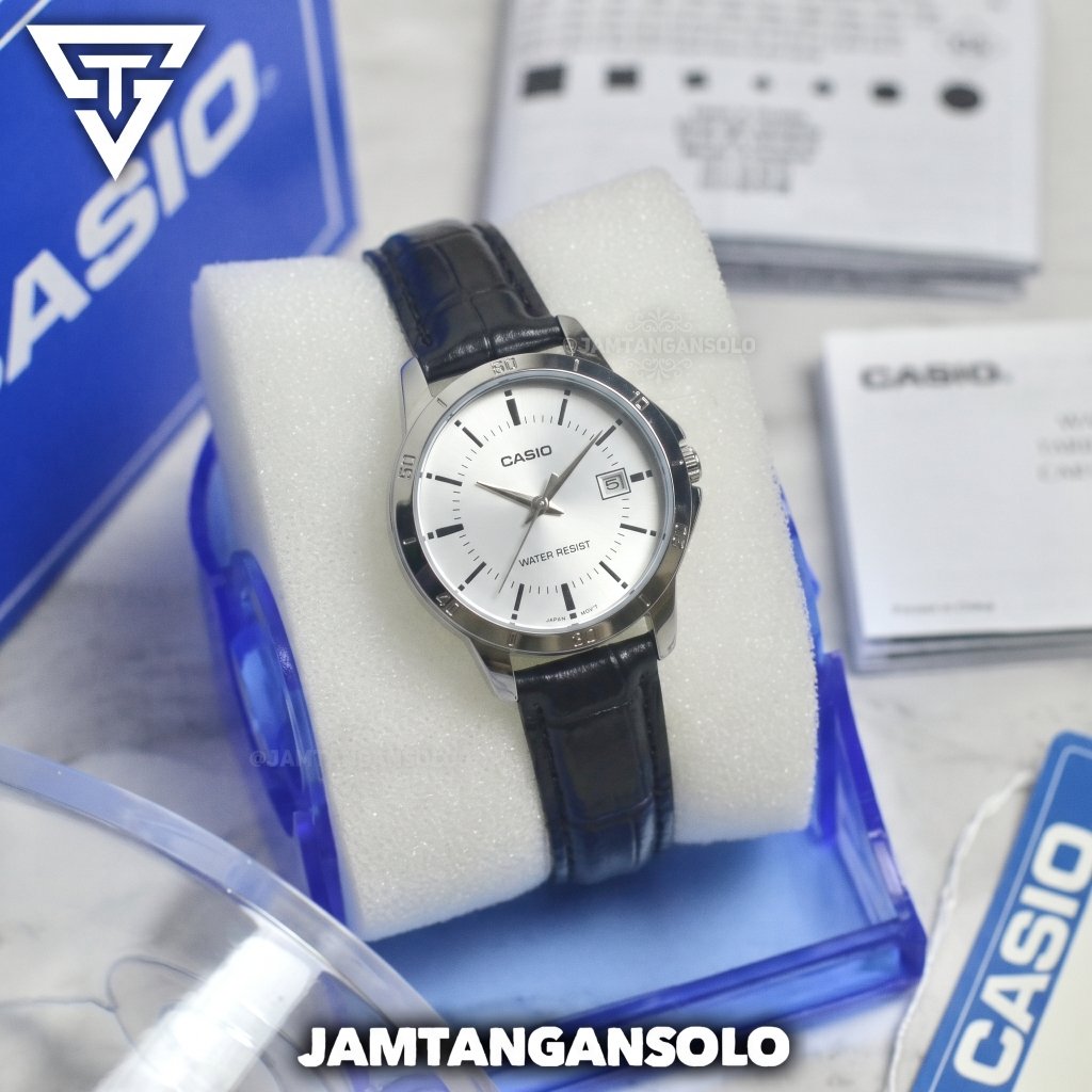 CASIO ORIGINAL LTP V004L 7AUDF COUPLE - Jam Tangan Wanita Analog Tanggal Kulit Leather Kalep Strap B