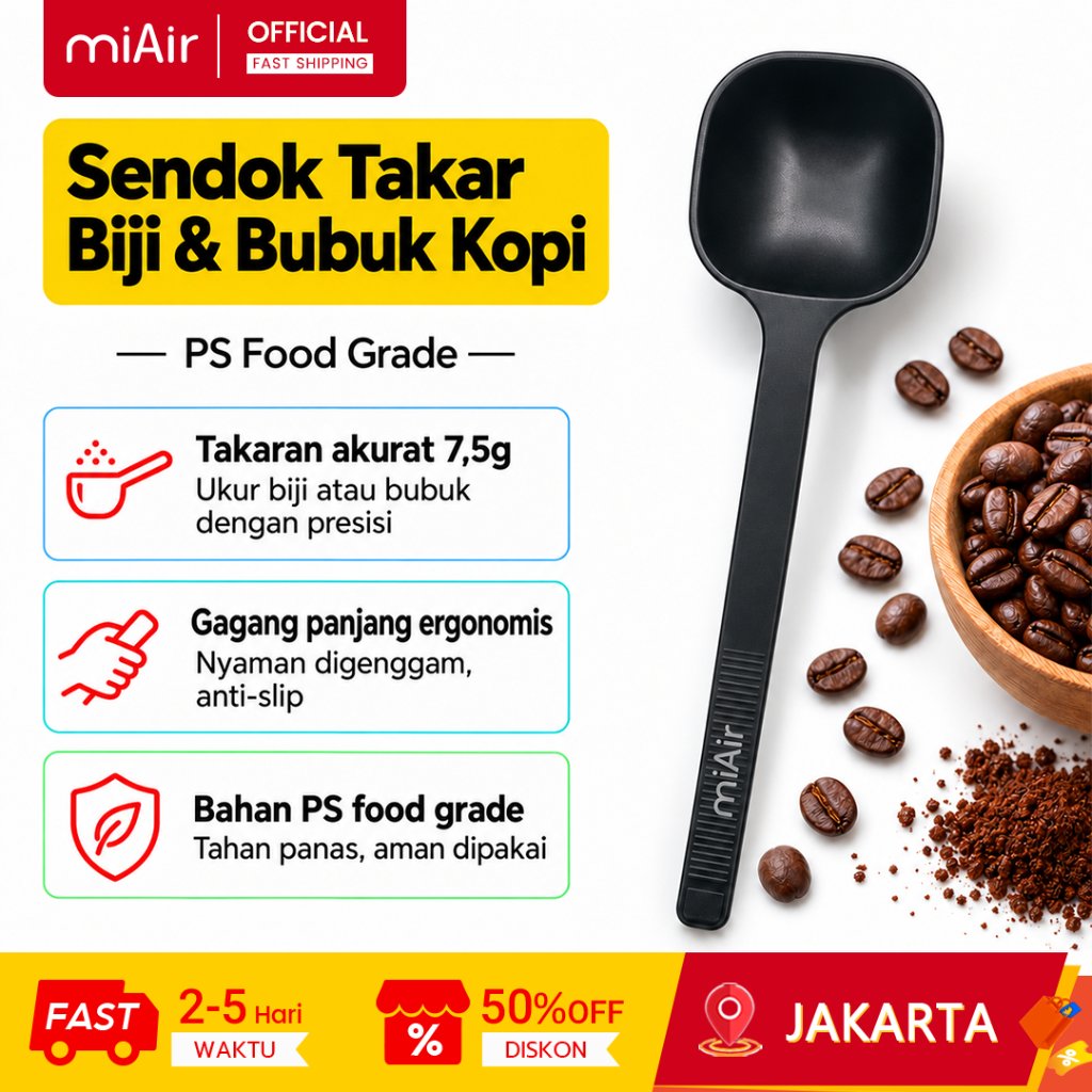 MiAir Sendok Kopi Bahan PS Food-Grade Gagang Ergonomis Satu Sendok 7,5 Gram Coffee Scoop Sendok Taka