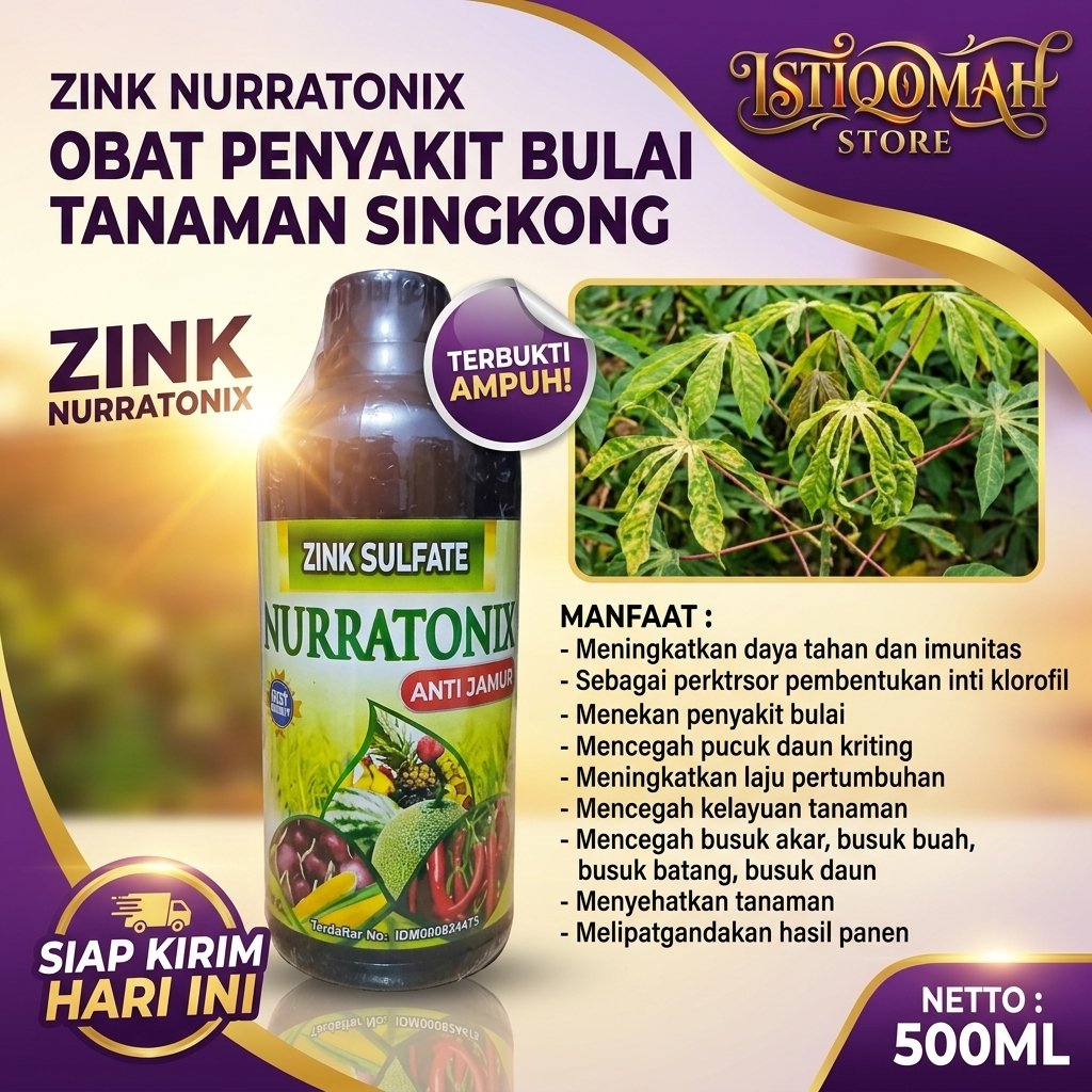 Obat Penyakit Bulai Tanaman Singkong ZINK NURRATONIX Pupuk Cair Anti Daun Keriting Kuning Mengatasi 