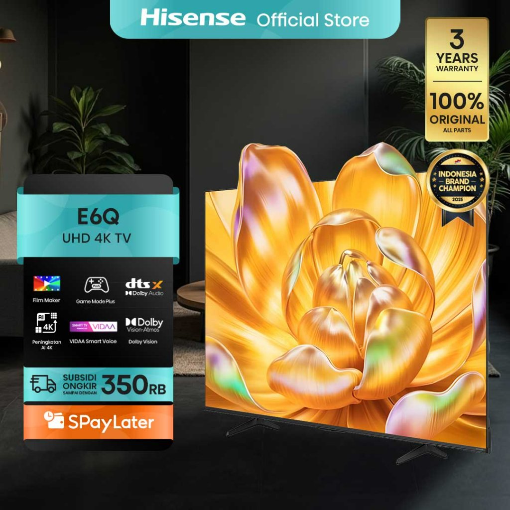 Hisense 4K TV E6Q- 43/50/55/65/75 inch- Vidaa Smart Digital TV- Peningkatan AI 4K- Dolby Vision- DTS