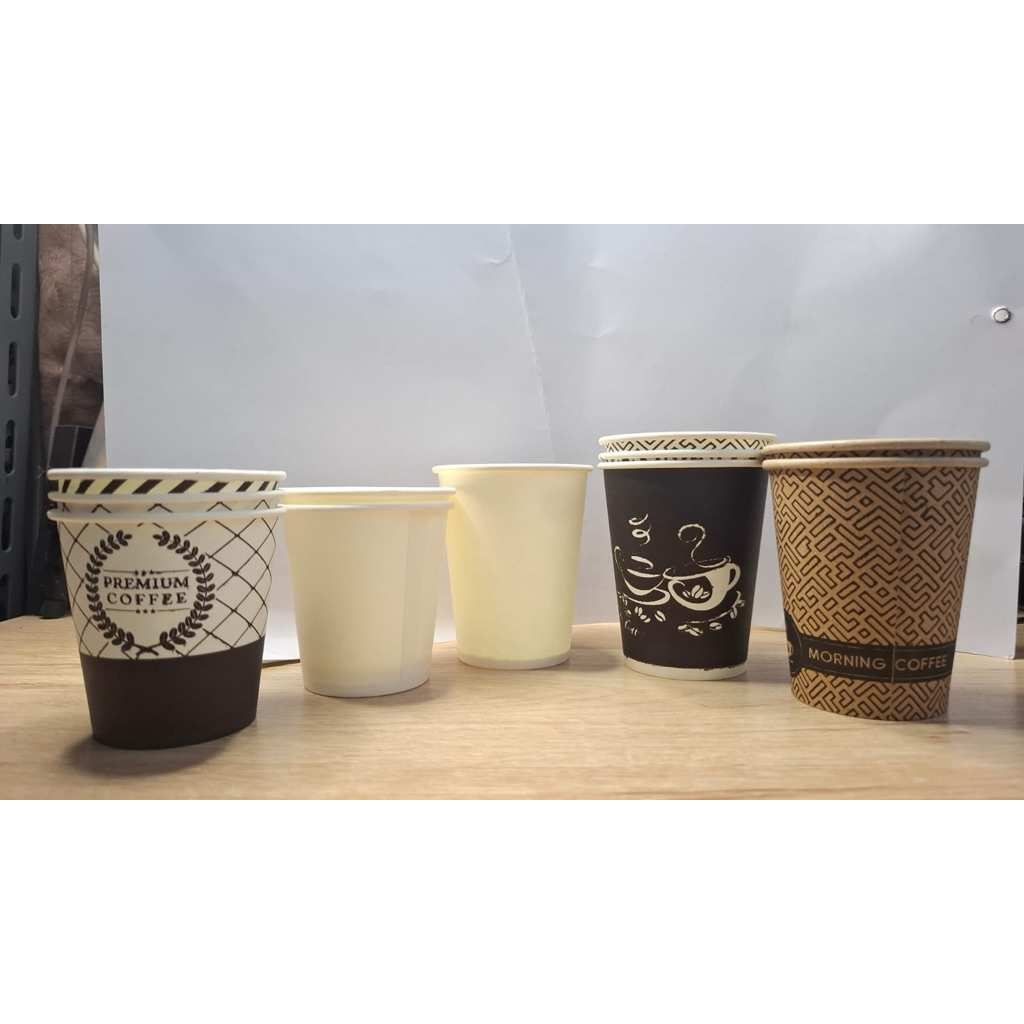 Cangkir Kertas Kopi Cup Kopi Kertas Motif Premium Coffee Morning Coffee isi 50pcs